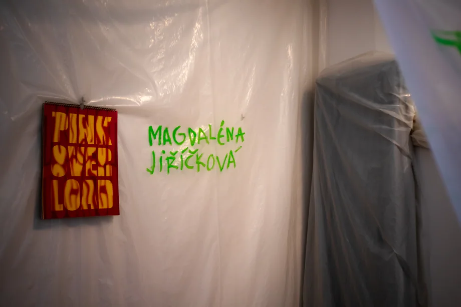 Detail obrazu a popisku na výstavě